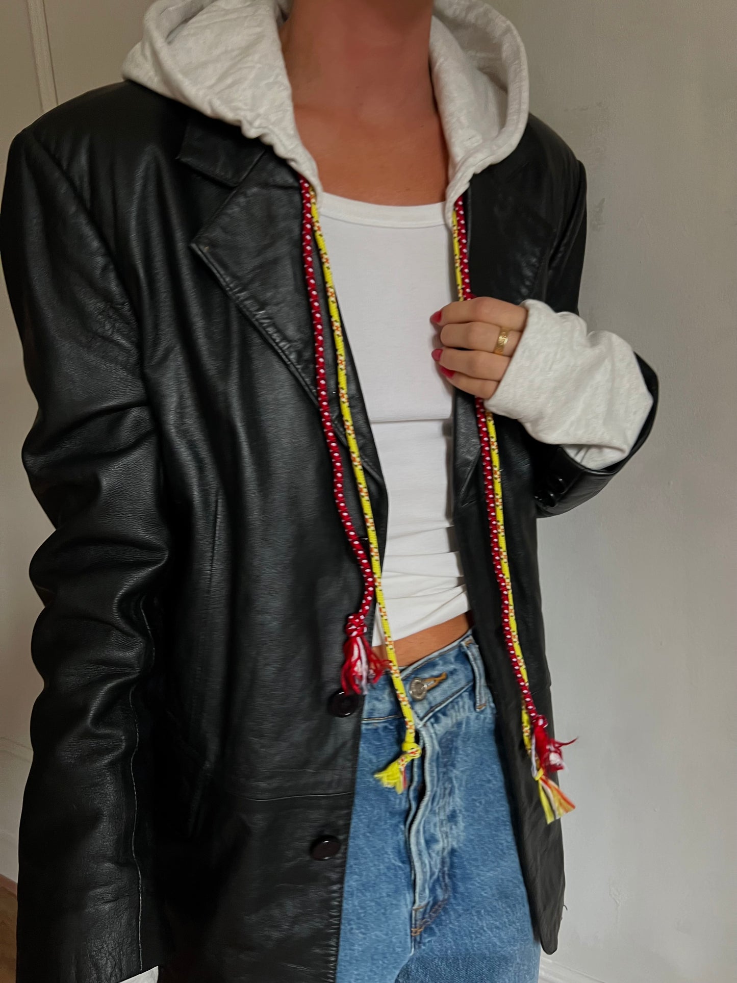 Vintage Leather Hoodie Blazer