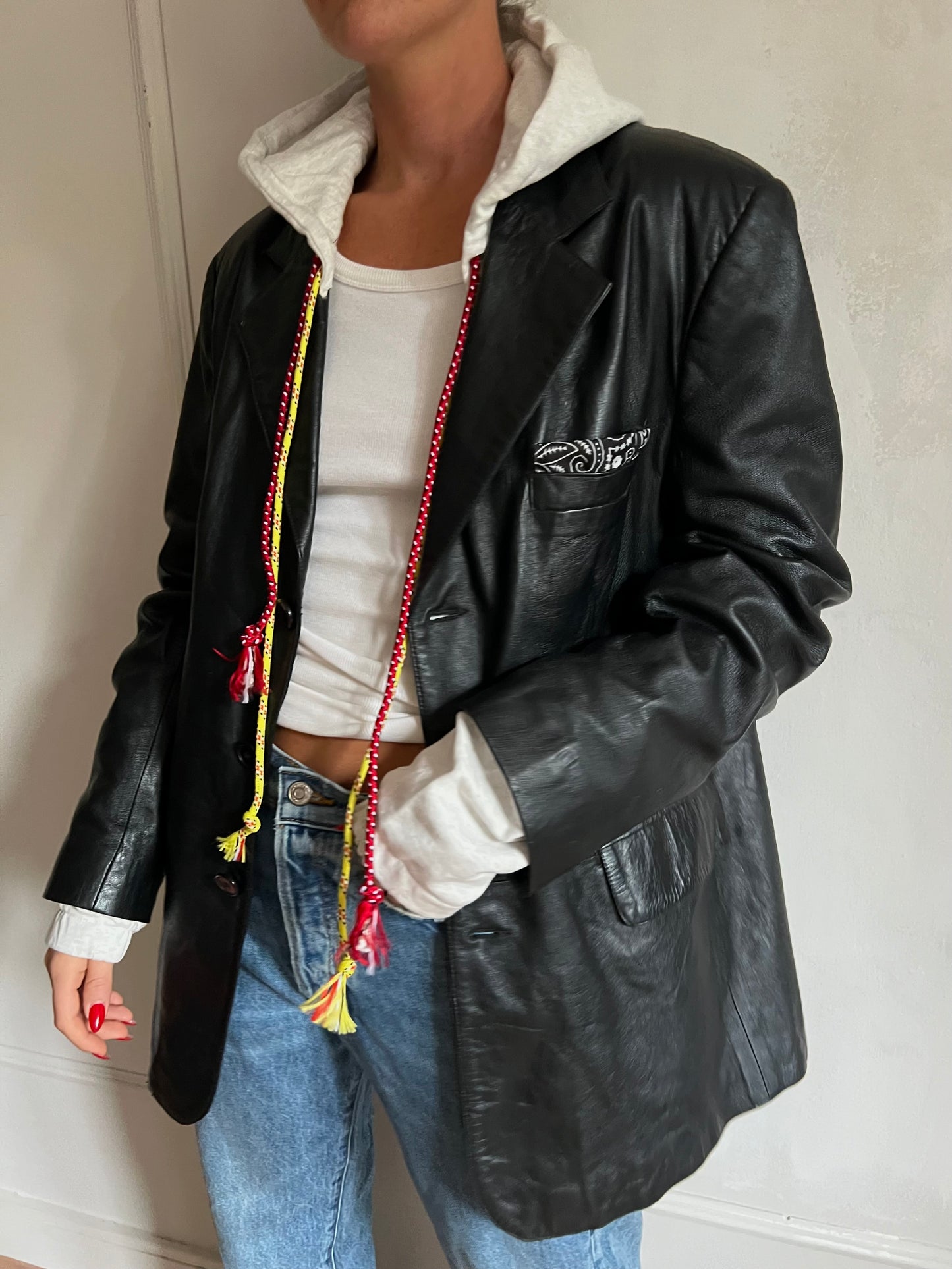 Vintage Leather Hoodie Blazer