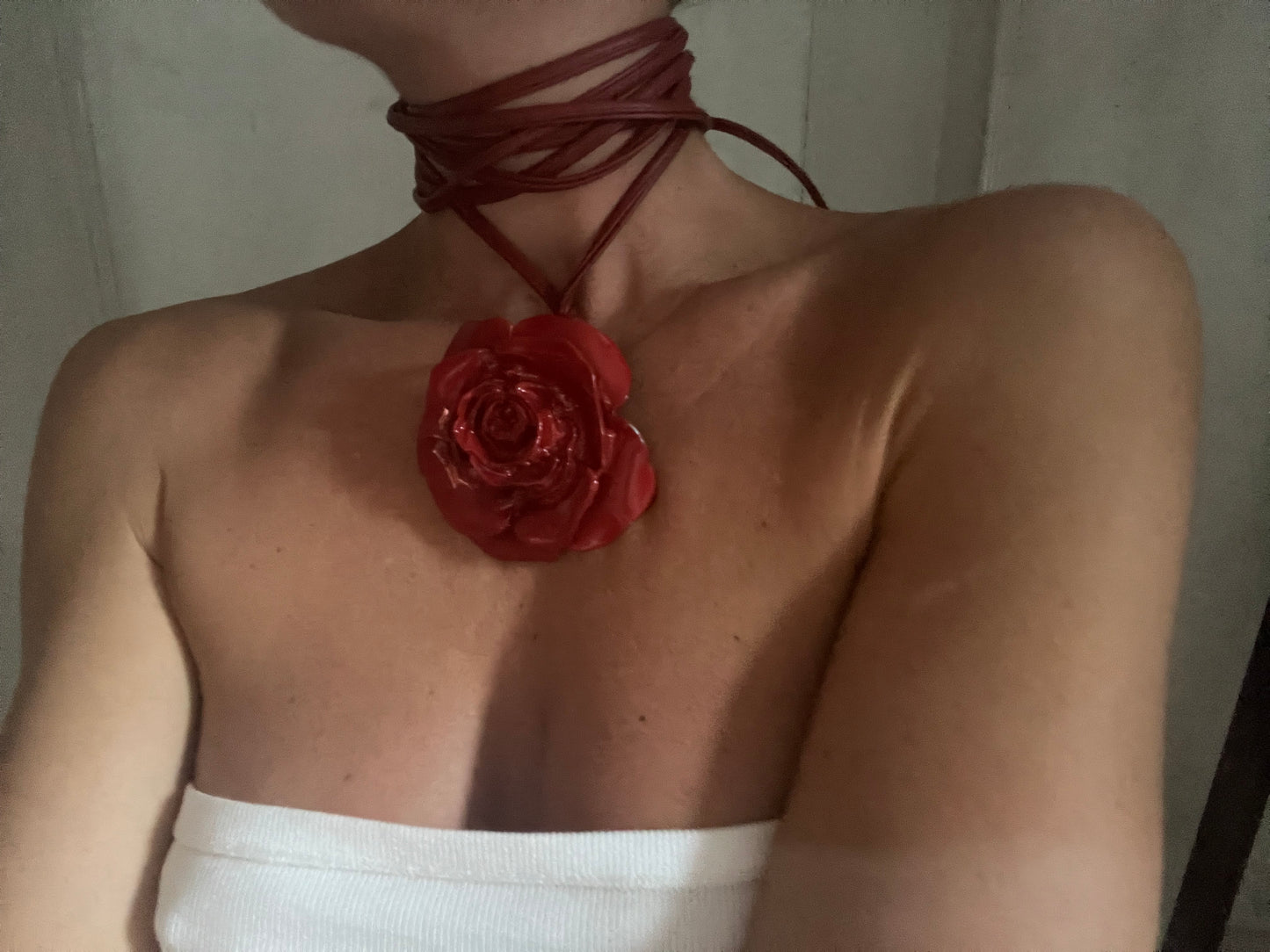 Vintage Handmade Red Rose Necklace