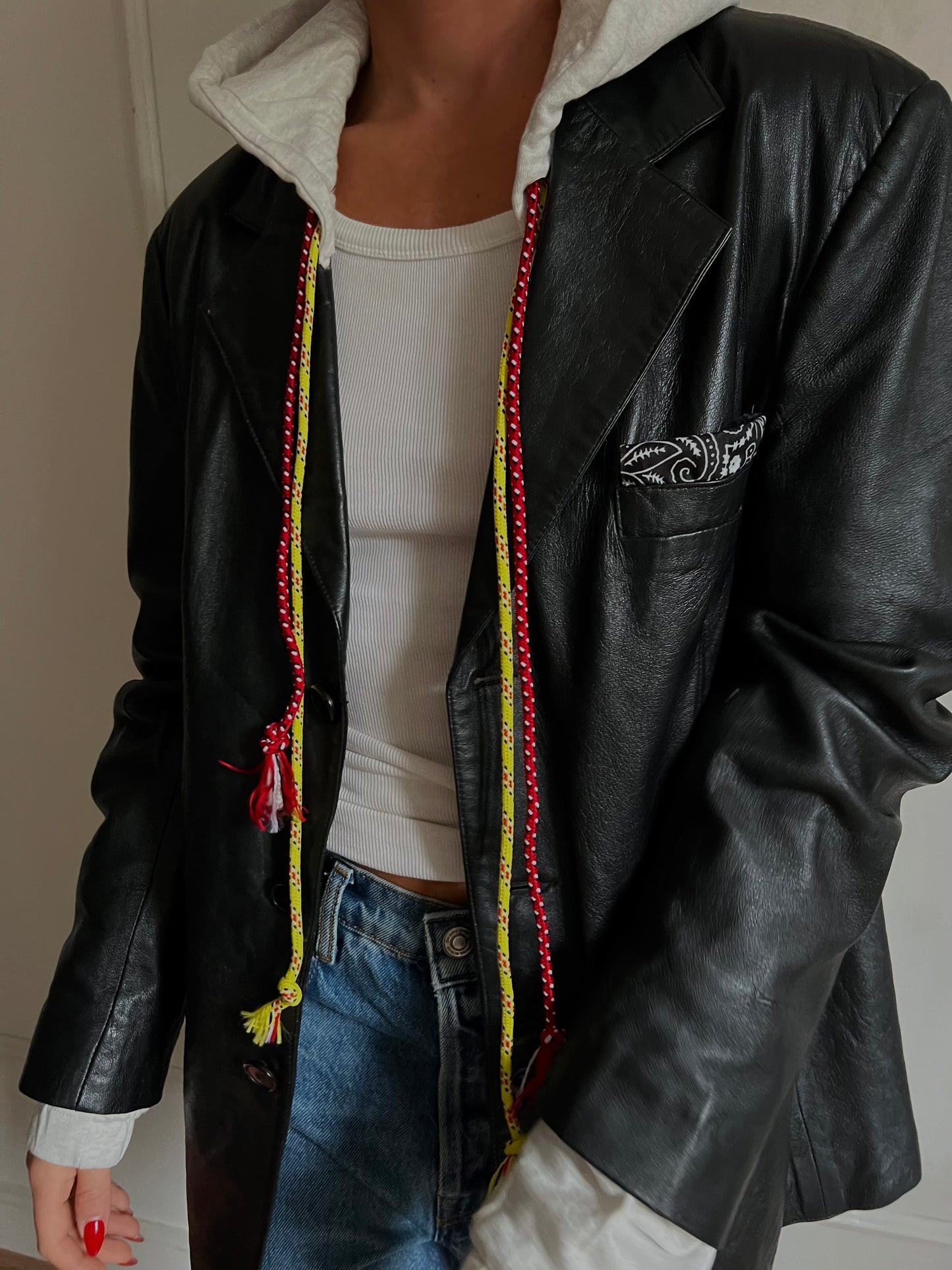 Vintage Leather Hoodie Blazer