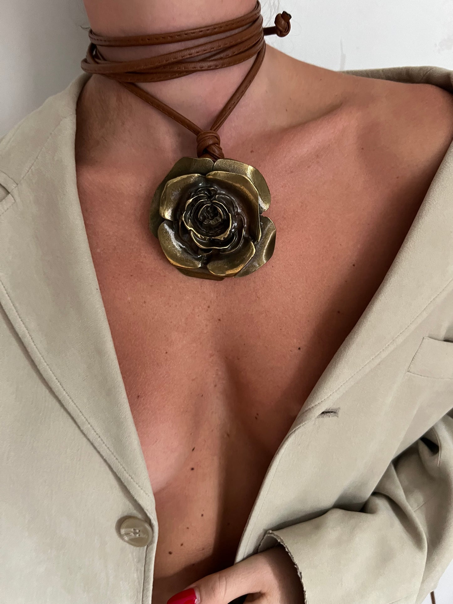 Vintage Handmade Gold Rose Necklace