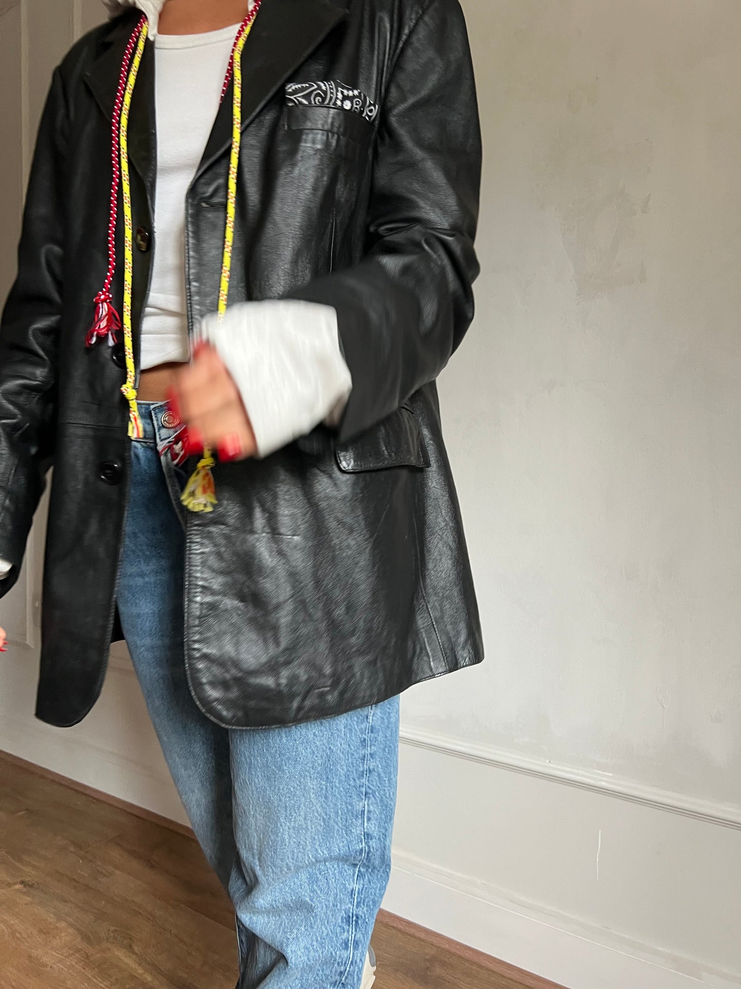 Vintage Leather Hoodie Blazer